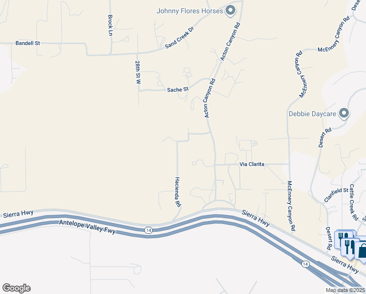 map of restaurants, bars, coffee shops, grocery stores, and more near 33950 Hacienda Road in Acton