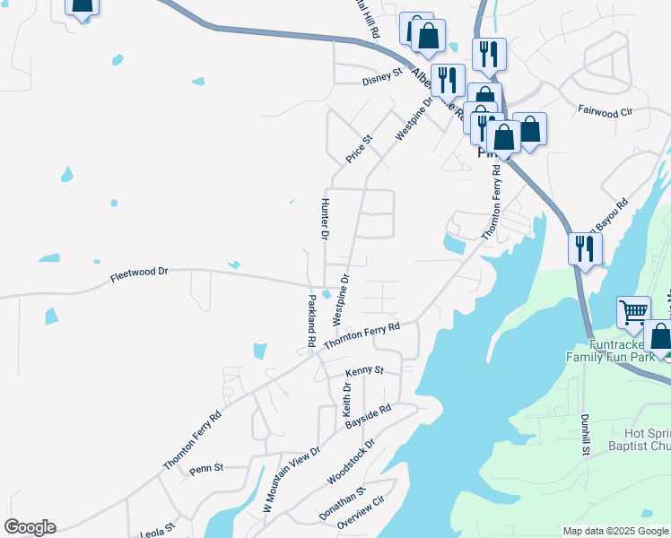 map of restaurants, bars, coffee shops, grocery stores, and more near 111 Cantina Street in Hot Springs