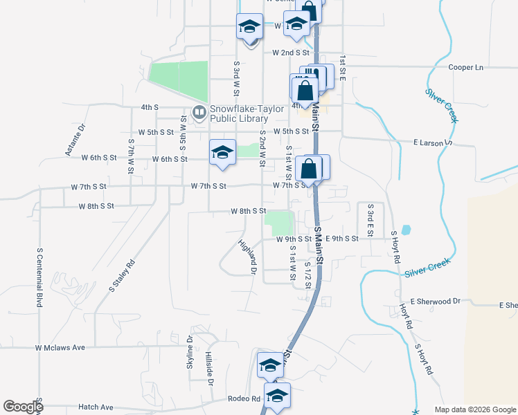 map of restaurants, bars, coffee shops, grocery stores, and more near 753 South 2nd Street West in Show Low