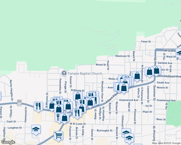 map of restaurants, bars, coffee shops, grocery stores, and more near 319 Gardner Street in Hot Springs