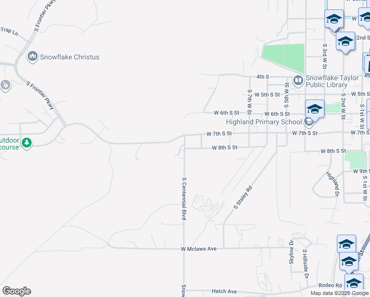 map of restaurants, bars, coffee shops, grocery stores, and more near 1052 West 8th Street South in Snowflake