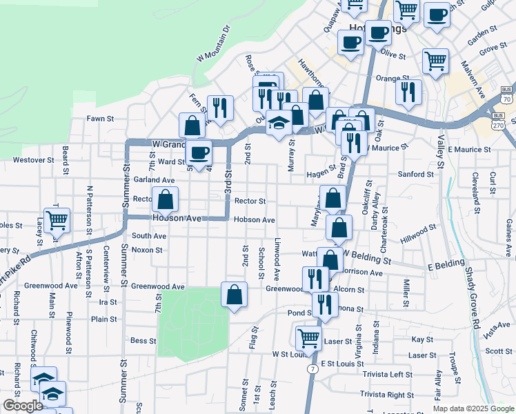 map of restaurants, bars, coffee shops, grocery stores, and more near in Hot Springs