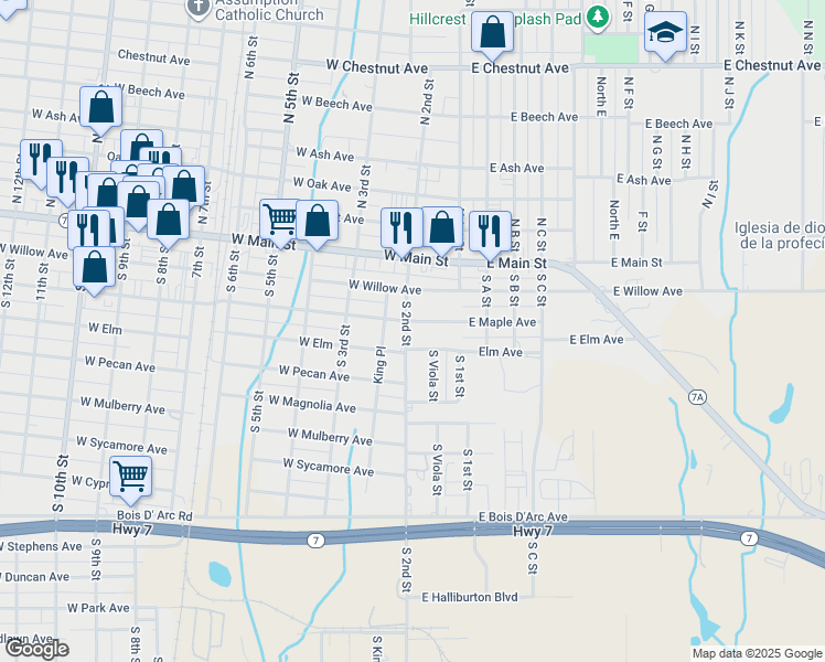 map of restaurants, bars, coffee shops, grocery stores, and more near 18 West Maple Avenue in Duncan