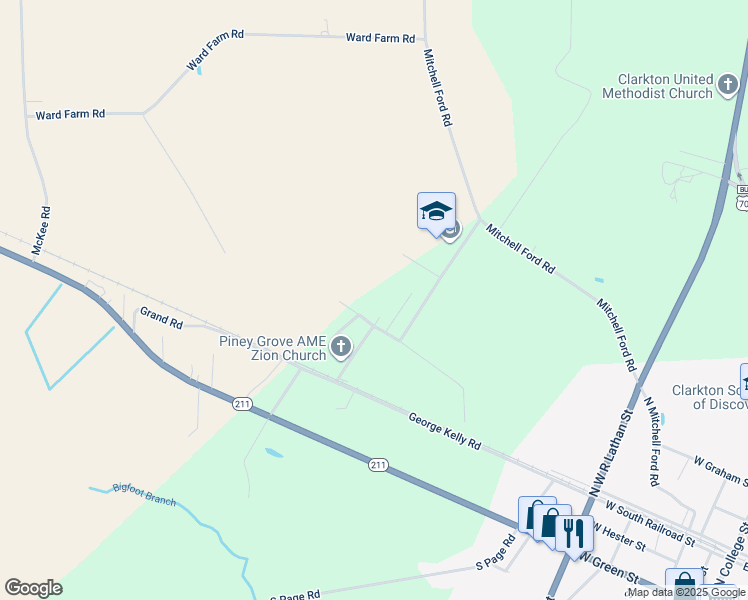 map of restaurants, bars, coffee shops, grocery stores, and more near in Clarkton