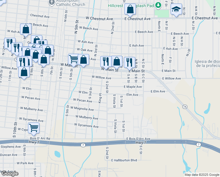 map of restaurants, bars, coffee shops, grocery stores, and more near 18 West Maple Avenue in Duncan