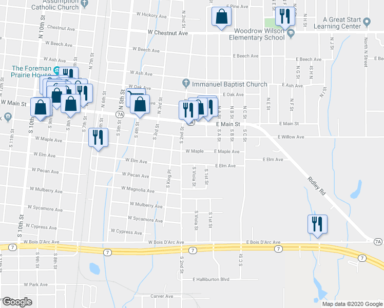 map of restaurants, bars, coffee shops, grocery stores, and more near 4 West Maple Avenue in Duncan