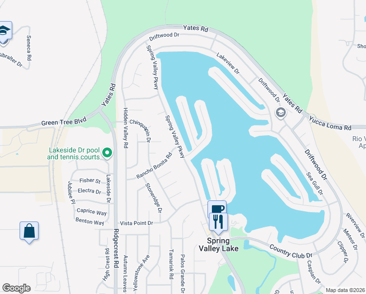 map of restaurants, bars, coffee shops, grocery stores, and more near 13615 Spring Valley Parkway in Victorville