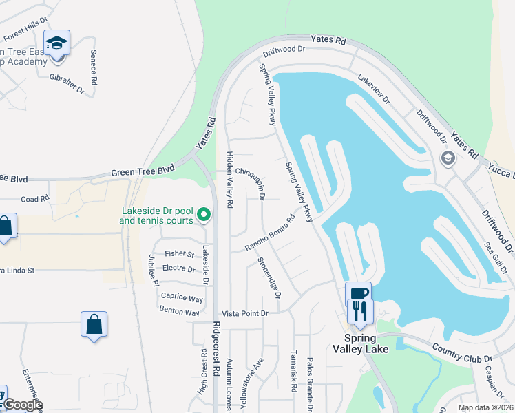 map of restaurants, bars, coffee shops, grocery stores, and more near 13615 Chinquapin Drive in Victorville