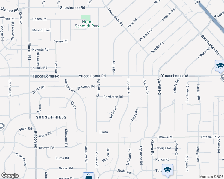 map of restaurants, bars, coffee shops, grocery stores, and more near 20635 Shawnee Rd in Apple Valley