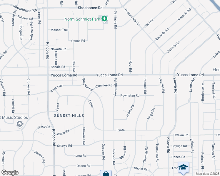 map of restaurants, bars, coffee shops, grocery stores, and more near 20515 Shawnee Road in Apple Valley