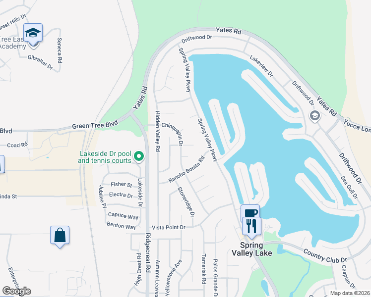 map of restaurants, bars, coffee shops, grocery stores, and more near 17845 San Gabriel Lane in Victorville