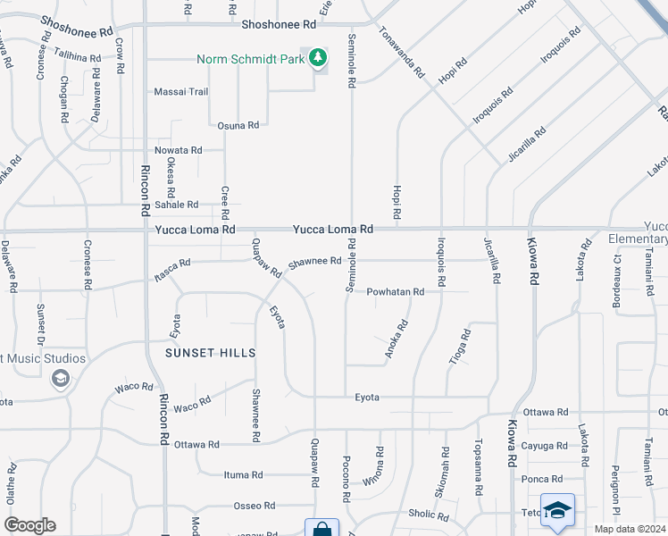 map of restaurants, bars, coffee shops, grocery stores, and more near 20515 Shawnee Road in Apple Valley