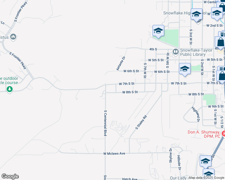 map of restaurants, bars, coffee shops, grocery stores, and more near 1052 West 8th Street South in Snowflake