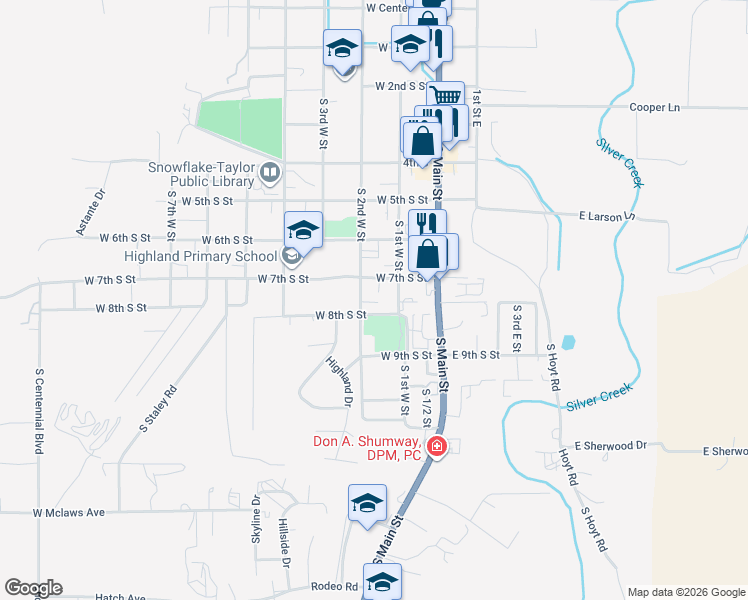 map of restaurants, bars, coffee shops, grocery stores, and more near 753 South 2nd West Street in Show Low