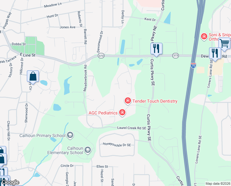 map of restaurants, bars, coffee shops, grocery stores, and more near 217 Lenox Road in Calhoun