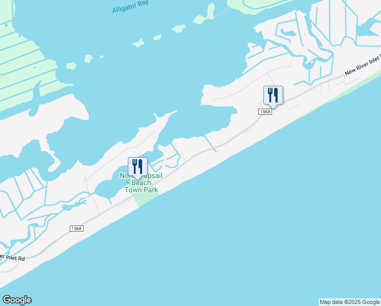 map of restaurants, bars, coffee shops, grocery stores, and more near 601 New River Inlet Road in North Topsail Beach