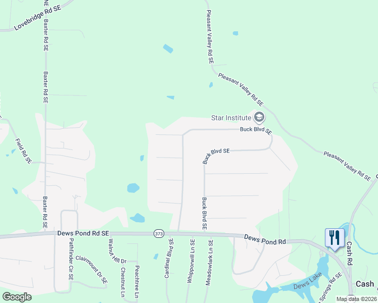 map of restaurants, bars, coffee shops, grocery stores, and more near 271 Buck Boulevard Southeast in Calhoun