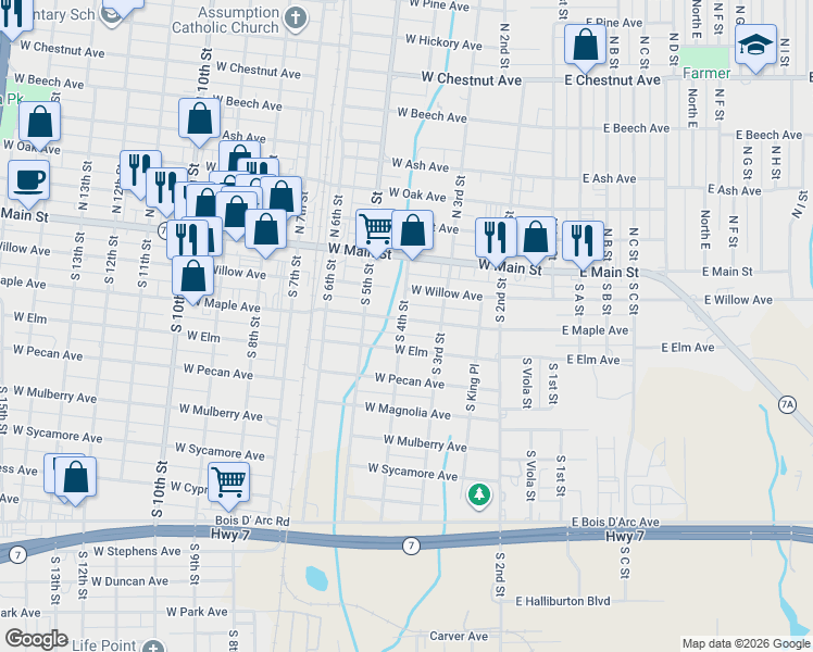 map of restaurants, bars, coffee shops, grocery stores, and more near 403 West Elm in Duncan