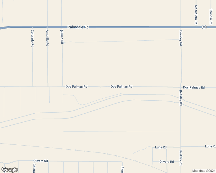 map of restaurants, bars, coffee shops, grocery stores, and more near Dos Palmas Road in Pinon Hills