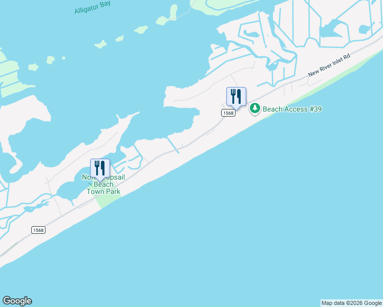 map of restaurants, bars, coffee shops, grocery stores, and more near 676 New River Inlet Road in North Topsail Beach