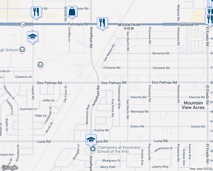 map of restaurants, bars, coffee shops, grocery stores, and more near 13845 Rafael Way in Victorville