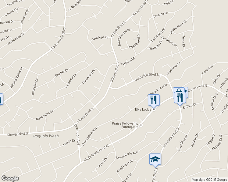 map of restaurants, bars, coffee shops, grocery stores, and more near 3376 North Jamaica Boulevard in Lake Havasu City