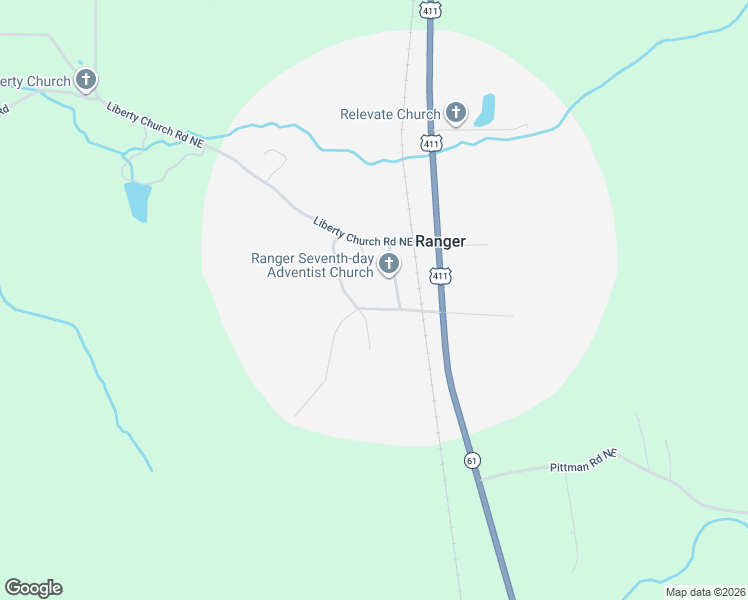map of restaurants, bars, coffee shops, grocery stores, and more near 229 Horton Street Southeast in Ranger