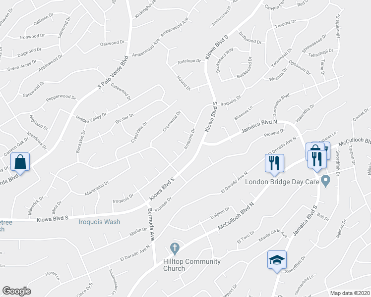 map of restaurants, bars, coffee shops, grocery stores, and more near 3301 Iroquois Drive in Lake Havasu City