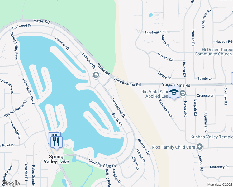 map of restaurants, bars, coffee shops, grocery stores, and more near 18475 Trout Lane in Victorville