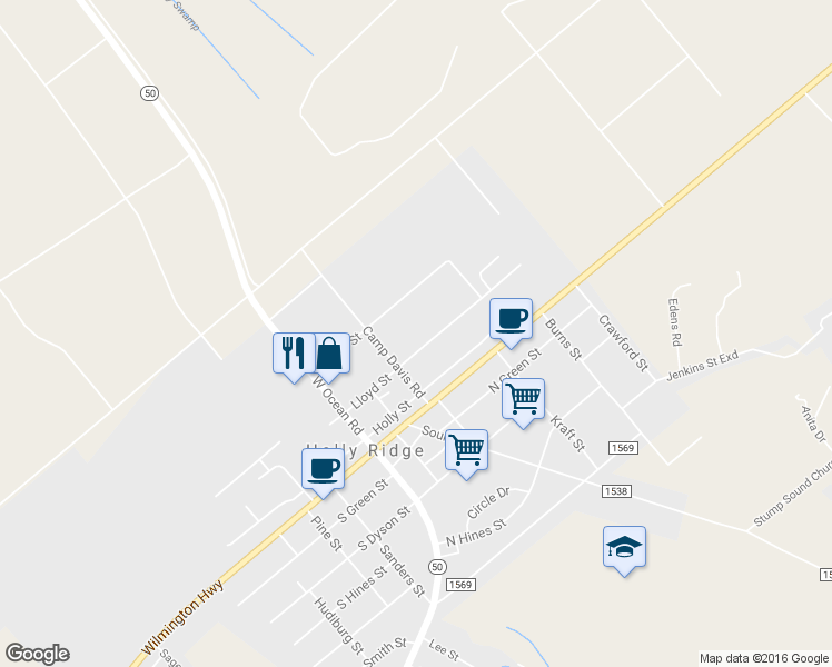 map of restaurants, bars, coffee shops, grocery stores, and more near 219 Lloyd Street in Surf City