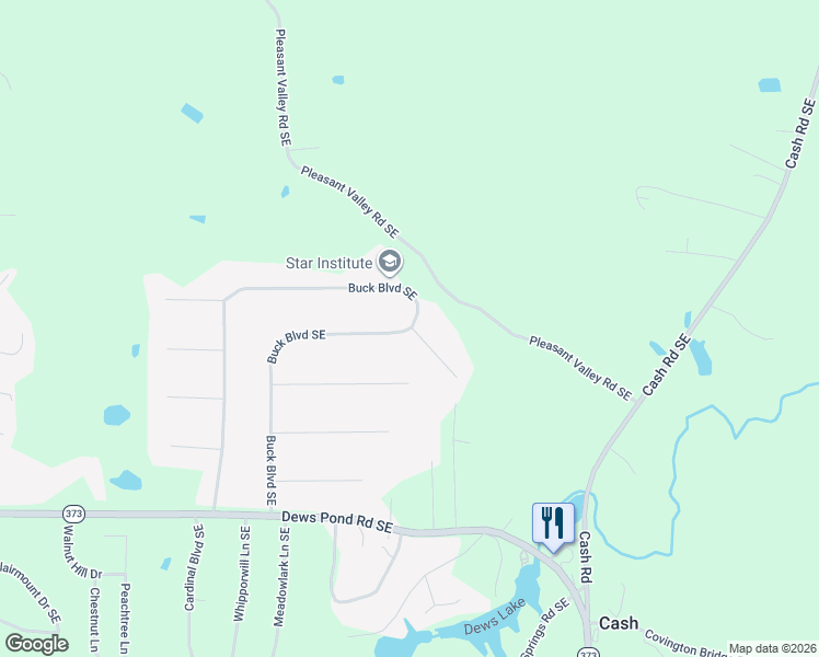 map of restaurants, bars, coffee shops, grocery stores, and more near 121 Libby Lane Southeast in Calhoun