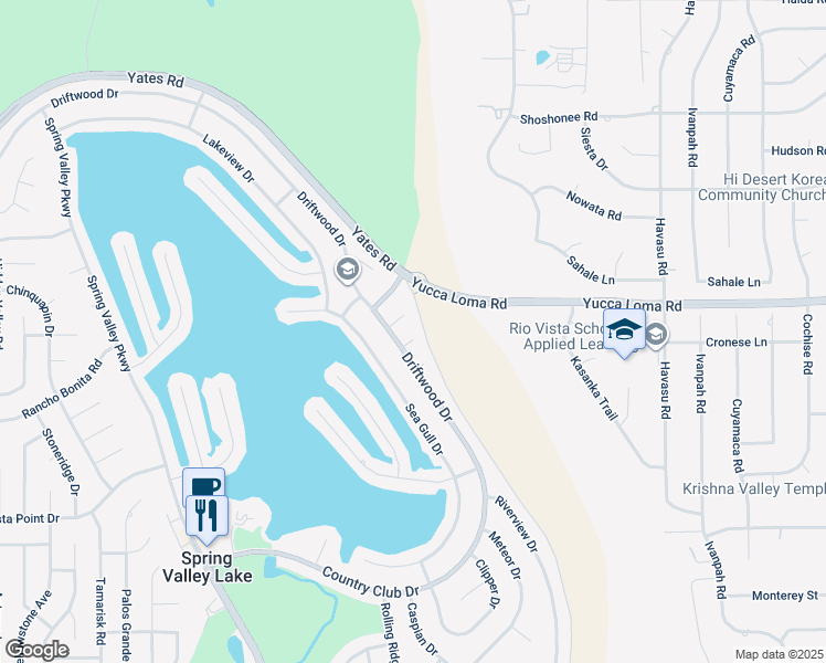 map of restaurants, bars, coffee shops, grocery stores, and more near 18490 Trout Lane in Victorville