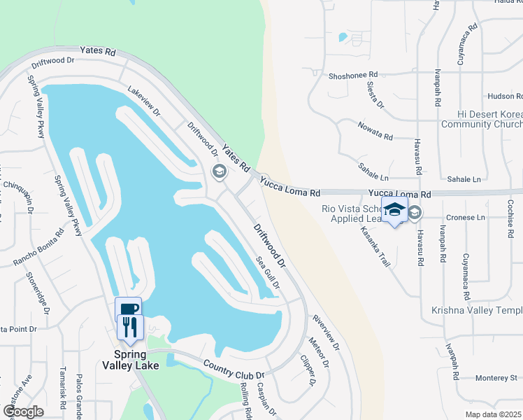 map of restaurants, bars, coffee shops, grocery stores, and more near 18490 Trout Lane in Victorville
