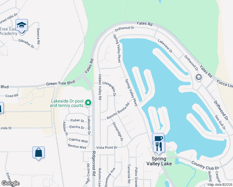 map of restaurants, bars, coffee shops, grocery stores, and more near 13685 Chinquapin Drive in Victorville