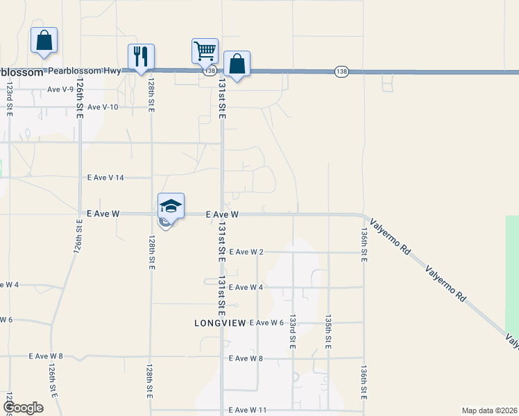 map of restaurants, bars, coffee shops, grocery stores, and more near Avenue W in Pearblossom