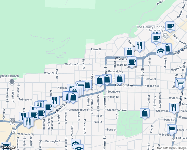 map of restaurants, bars, coffee shops, grocery stores, and more near 412 North Patterson Street in Hot Springs