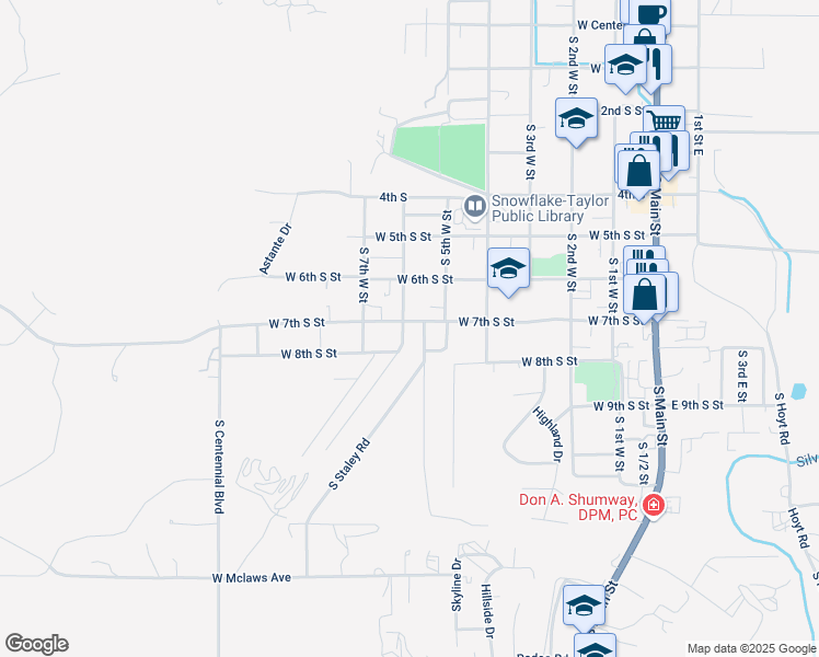map of restaurants, bars, coffee shops, grocery stores, and more near 690 South 5th Street West in Snowflake