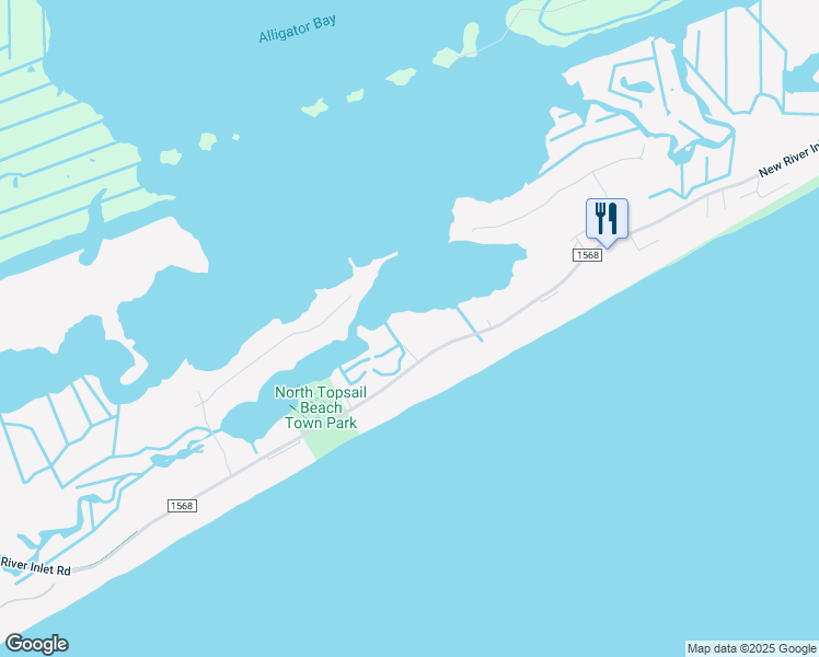 map of restaurants, bars, coffee shops, grocery stores, and more near 601 New River Inlet Road in North Topsail Beach