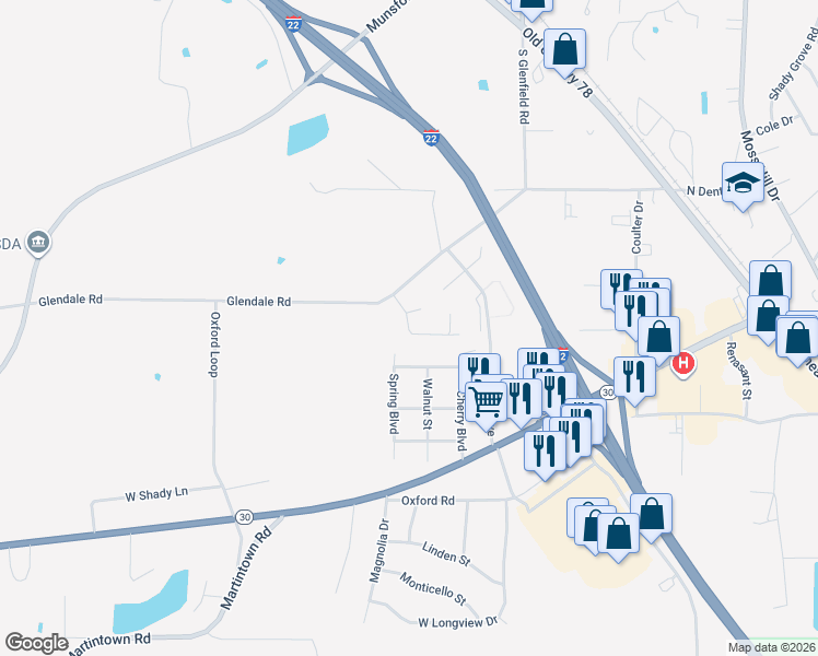 map of restaurants, bars, coffee shops, grocery stores, and more near 604 McArthur Lane in New Albany