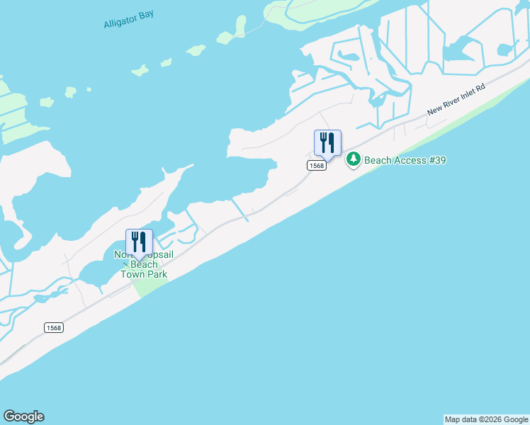 map of restaurants, bars, coffee shops, grocery stores, and more near 676 New River Inlet Road in North Topsail Beach