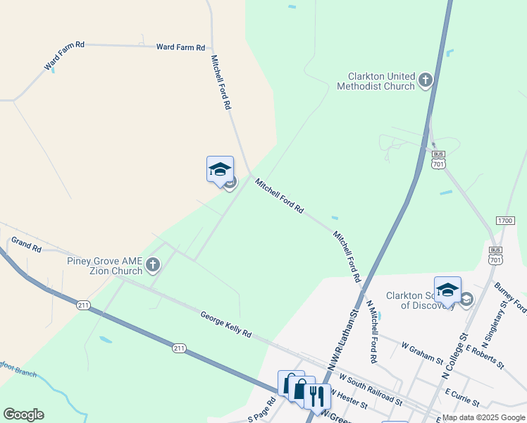 map of restaurants, bars, coffee shops, grocery stores, and more near Mitchell Ford Road in Bladen County