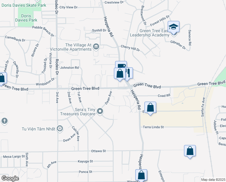 map of restaurants, bars, coffee shops, grocery stores, and more near 13687 Dean Avenue in Victorville