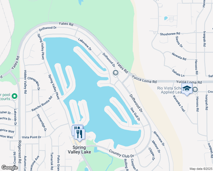 map of restaurants, bars, coffee shops, grocery stores, and more near 13666 Sea Gull Drive in Victorville