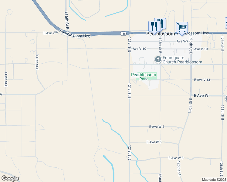 map of restaurants, bars, coffee shops, grocery stores, and more near 33825 121st Street East in Pearblossom