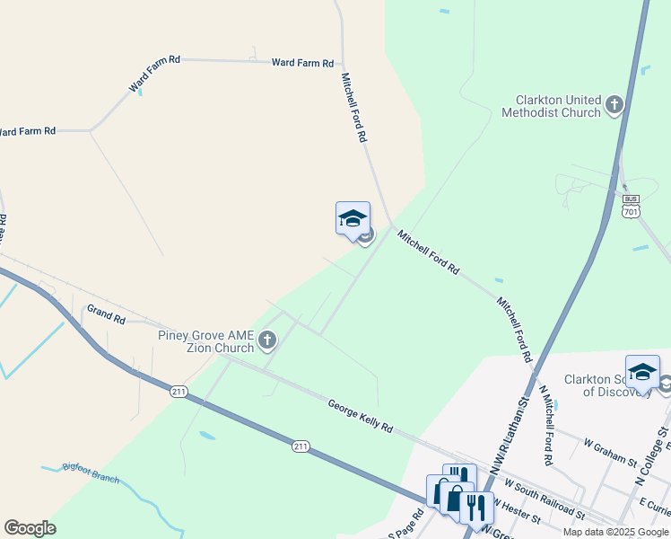 map of restaurants, bars, coffee shops, grocery stores, and more near Roscoe Lennon Road in Bladen County