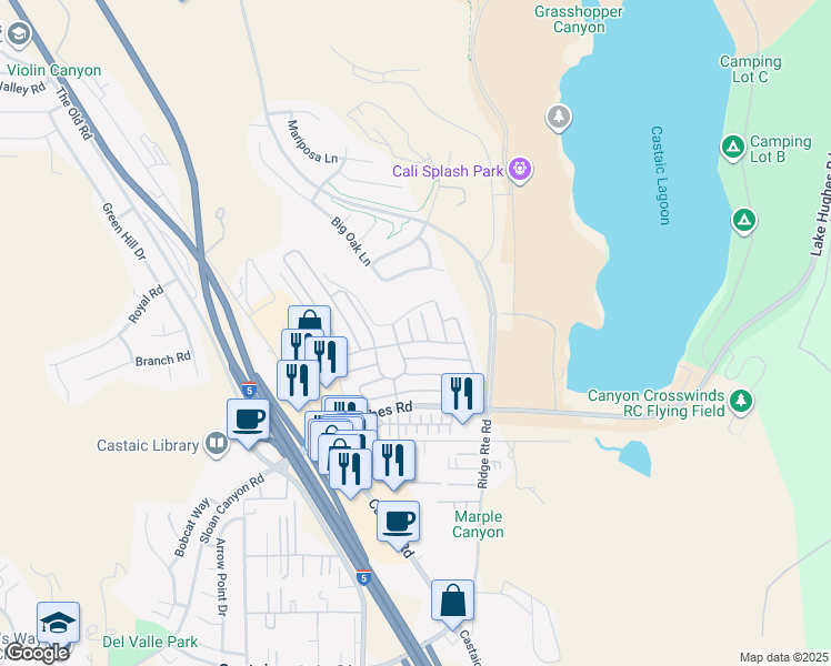 map of restaurants, bars, coffee shops, grocery stores, and more near 31908 Topaz Court in Castaic