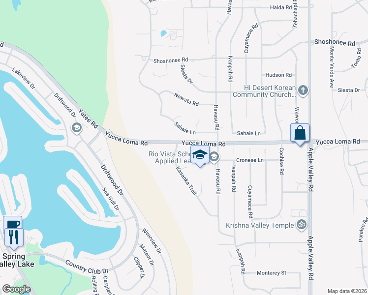 map of restaurants, bars, coffee shops, grocery stores, and more near 18766 KITOM Road in Apple Valley