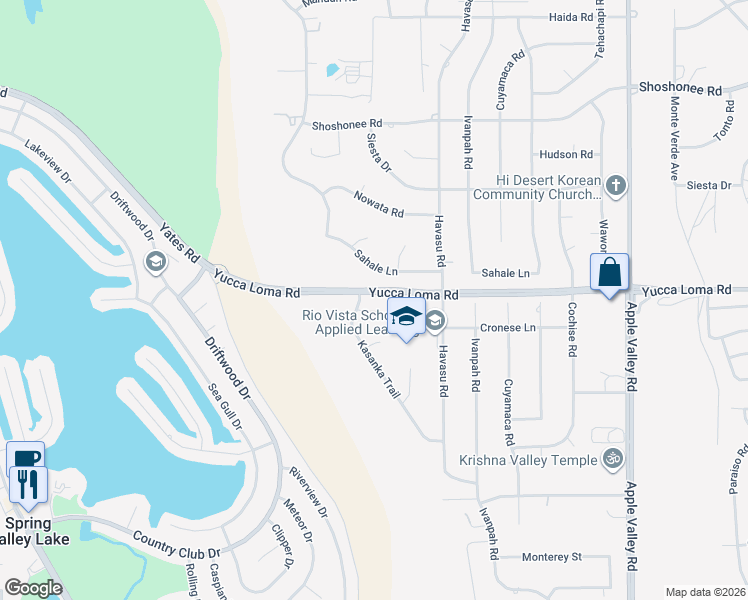 map of restaurants, bars, coffee shops, grocery stores, and more near 18766 KITOM Road in Apple Valley