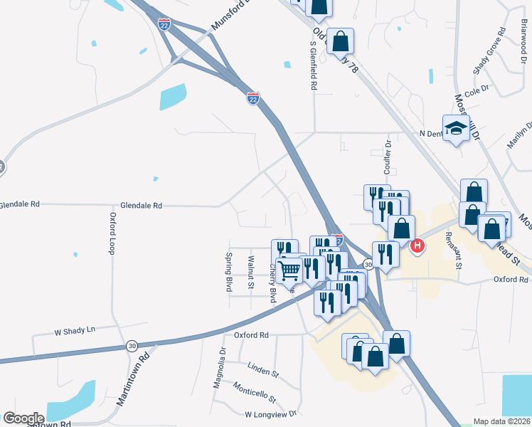 map of restaurants, bars, coffee shops, grocery stores, and more near 899 Nathan B Forest Drive in New Albany