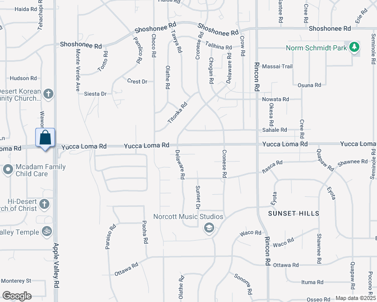 map of restaurants, bars, coffee shops, grocery stores, and more near 19864 Sunset Lane in Apple Valley